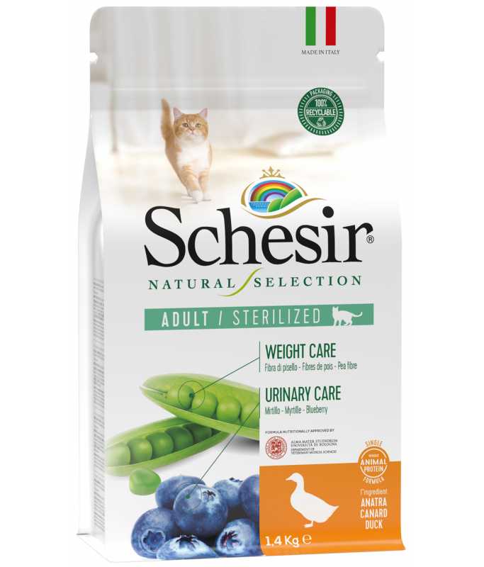 schesir-natural-selection-dry-food-for-sterilized-cats-duck